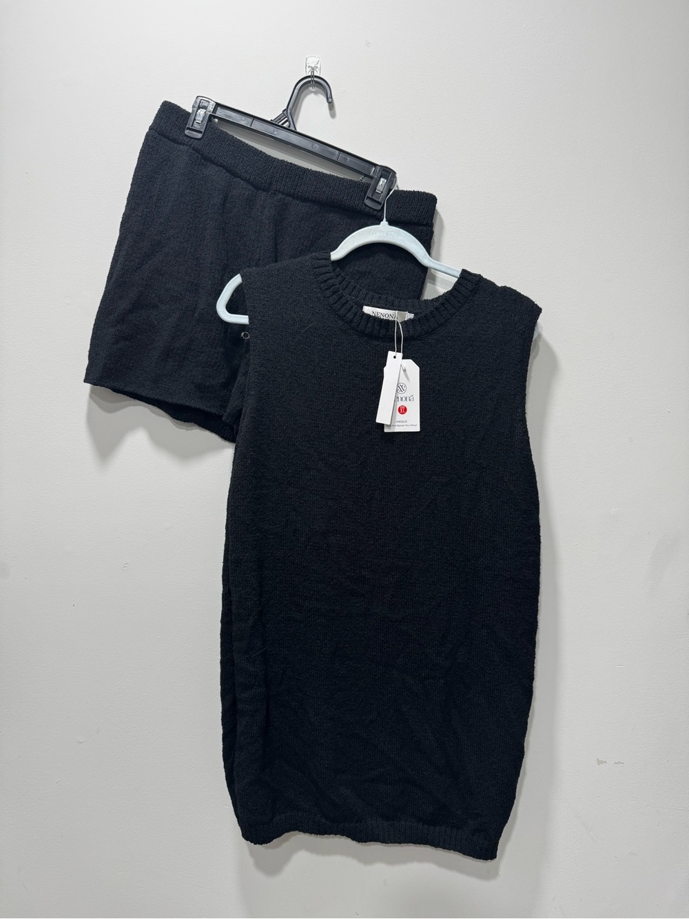 Black Knit Sleeveless Dress with Matching Shorts - Women’s Set